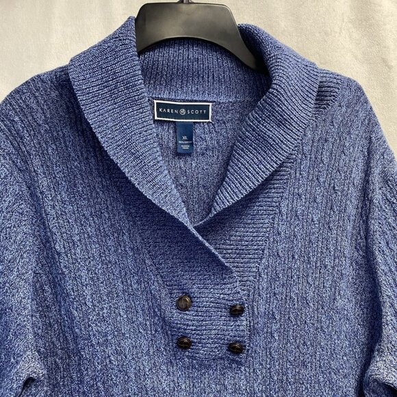 Karen Scott Knitted Braid Split Cowl Neck Long Sleeve Sweater Women XL Blue Used - Picture 9 of 16